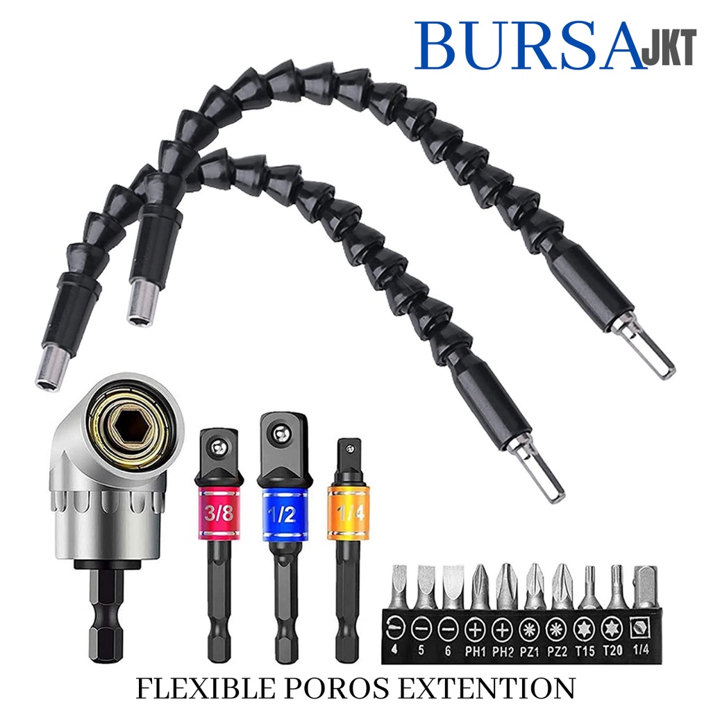 FLEXIBLE SAMBUNGAN 1/4 KEPALA MATA BOR OBENG HEX SCREWDRIVER SET EXTENTION MATA BOR