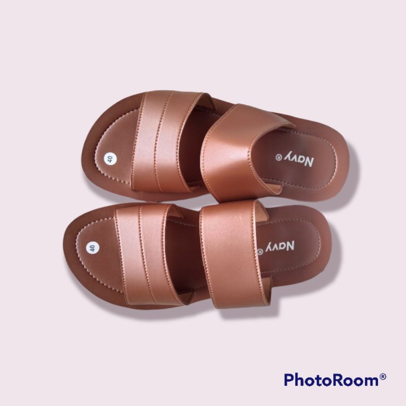 Sandal kulit Pria Selop Tali selempang Dua