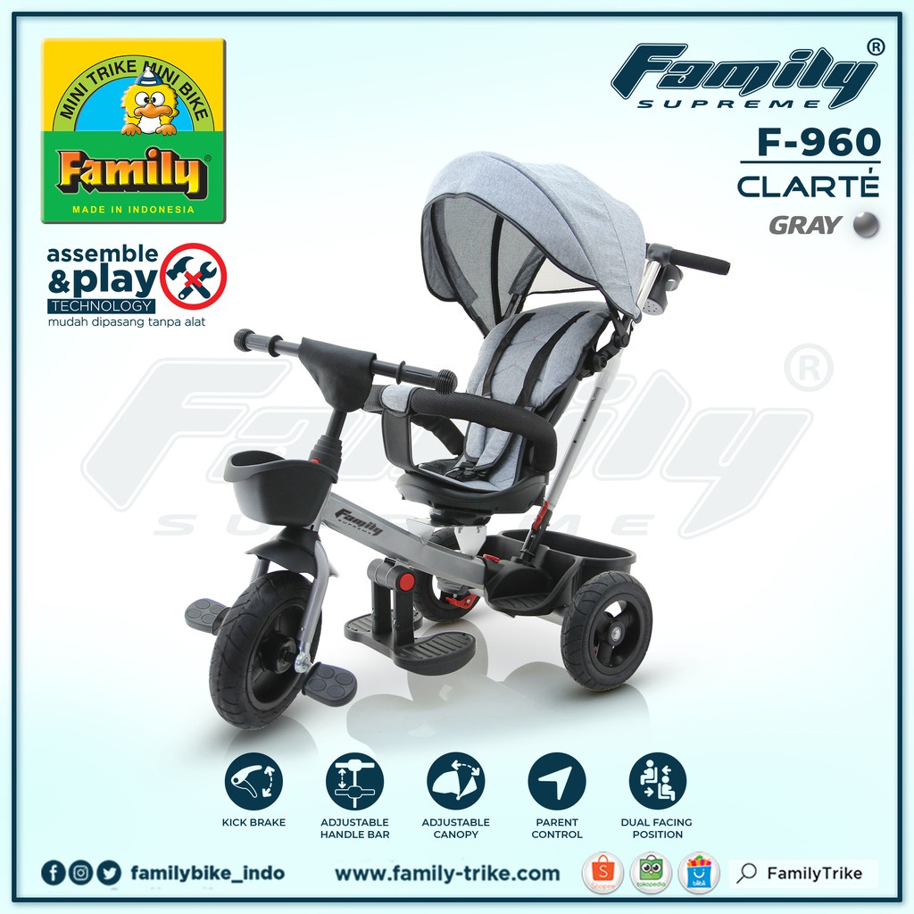 Sepeda Anak Family Roda Tiga Supreme Clarte F 960 kanopi stir Sepeda anak roda tiga Stroller
