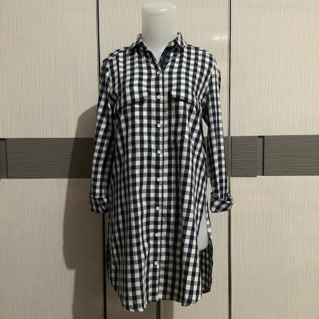 Kemeja tunik tartan navy by Logo Jeans Original