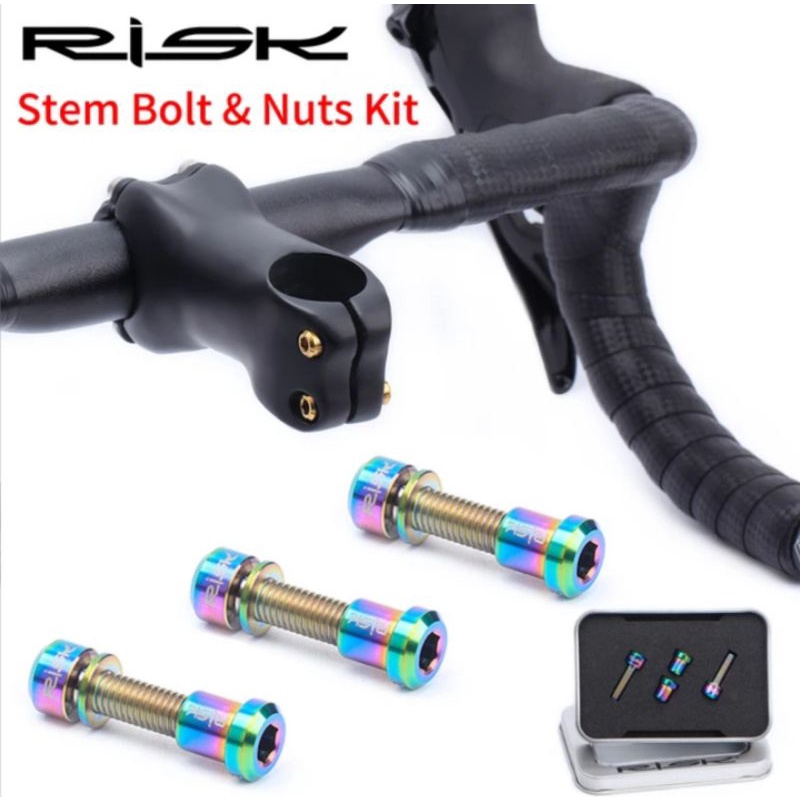 Risk Baut Titanium M5 x 18 mm Baut Stem + Mur Titanium Untuk Stem Carbon Bolt Titanium M5