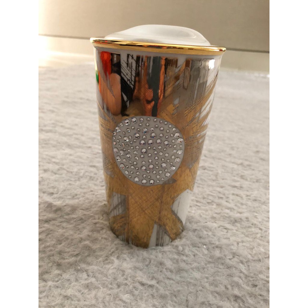 Starbucks Gold Stainless Steel Tumbler Adorned with Swarovski Crystal, 12 fl oz