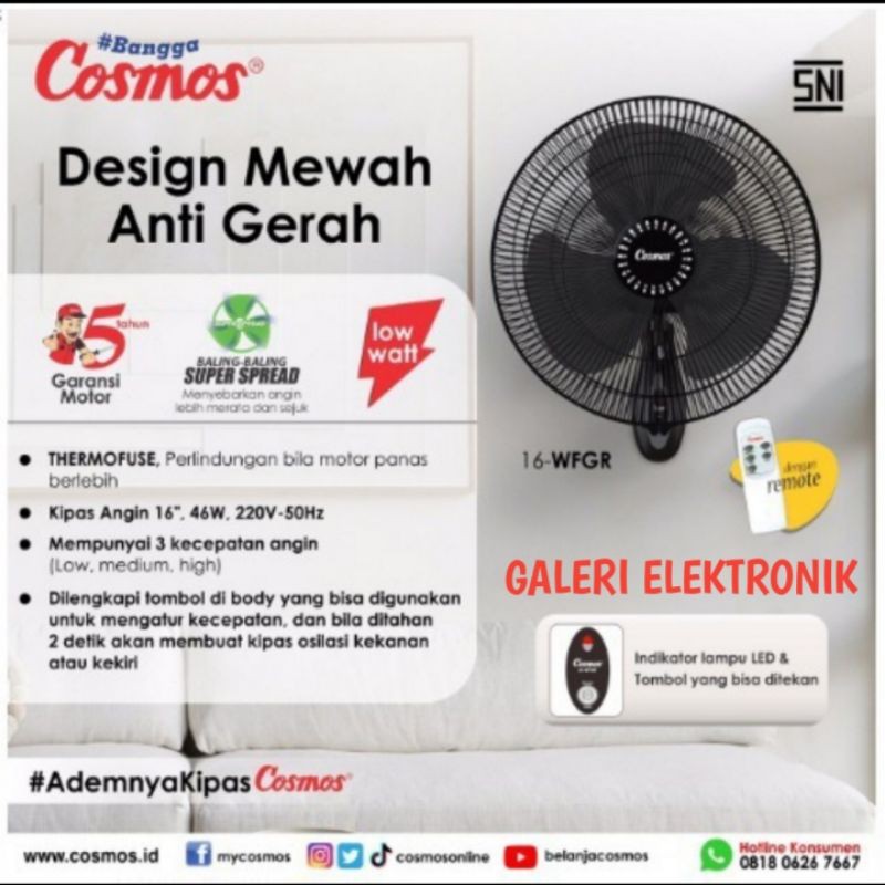 kipas angin dinding/gantung remote 16in cosmos
