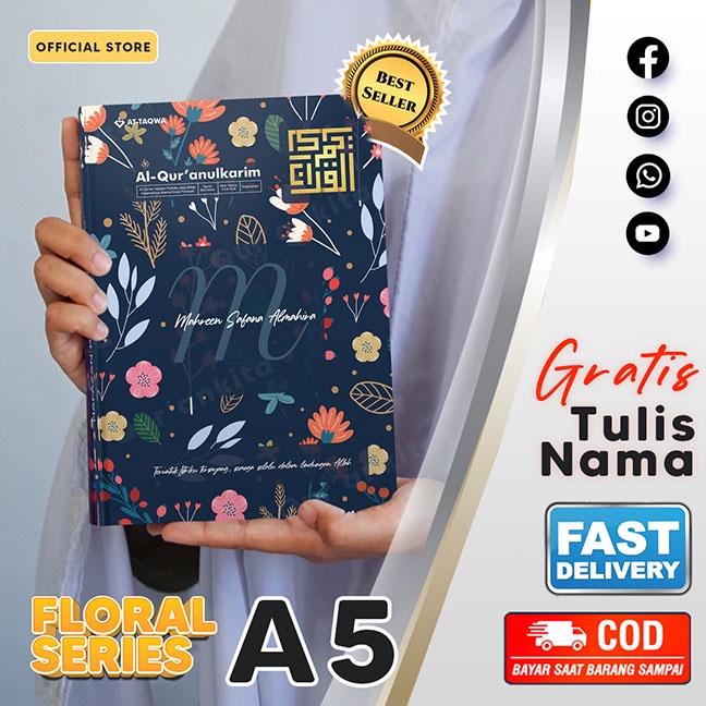 Qur'an Custom Floral A5 | At-Taqwa | Gratis Tulis Nama