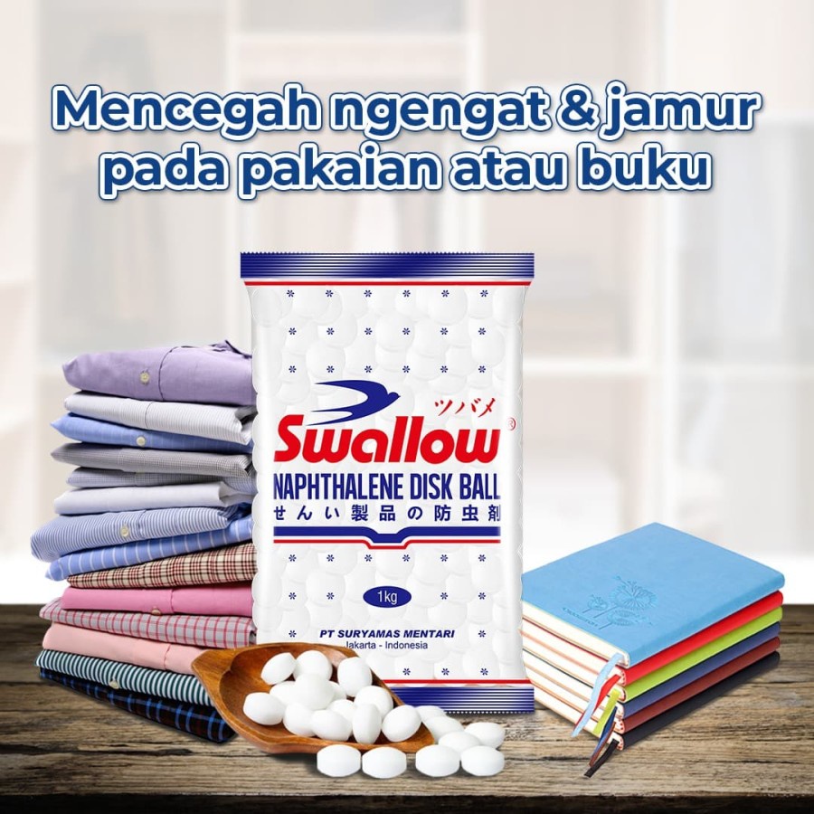 SWALLOW KAMPER NAPHTHALENE 1 KG DISK BALL PUTIH 1000 GRAM KAPUR BARUS