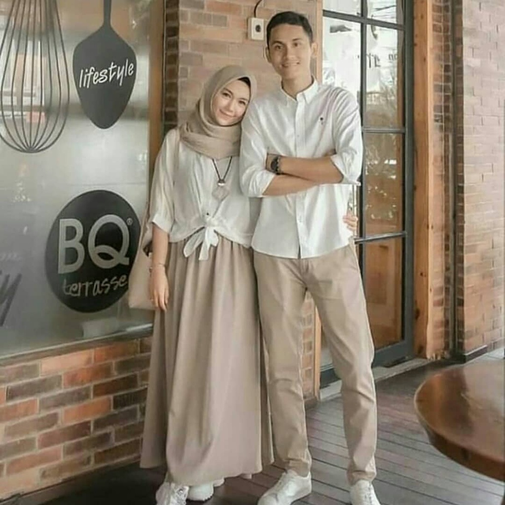 NATURAL COUPLE KAIN MOSSCRAPE MIX KATUN RAMI ( GAMIS WANITA + KEMEJA PRIA )  BAJU COUPLE TERBARU 2022