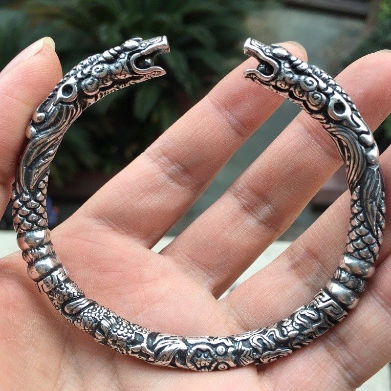 Perhiasan Gelang Baja Titanium Dragon Head Viking Fashion Pria dan Wanita