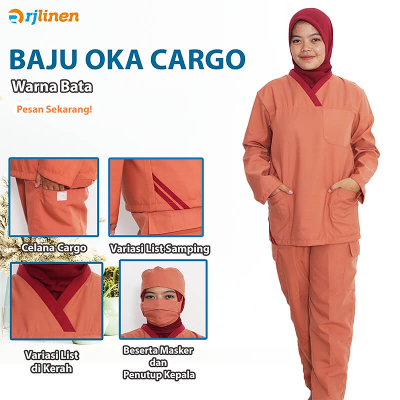 RJLINEN Setelan Seragam Baju Oka Cargo Wanita Lengan Panjang