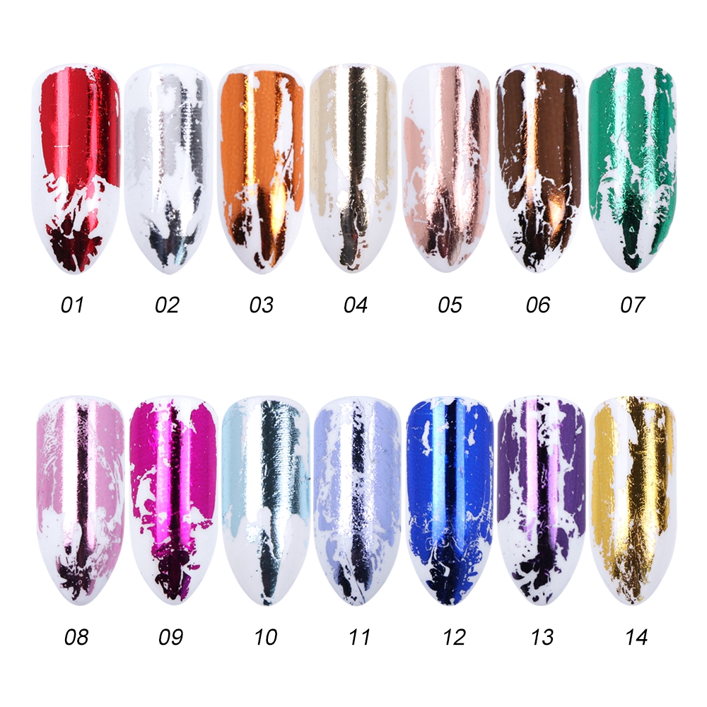 14 Lembar/Set Stiker Kuku Foil Holografik Motif Bintang Efek Cermin Transfer Air Untuk Dekorasi Manicure/Nail Art