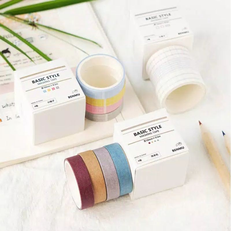 

10/13mm Paper Basic Solid Color Decorative Grid Foil Washi Tape Stickers