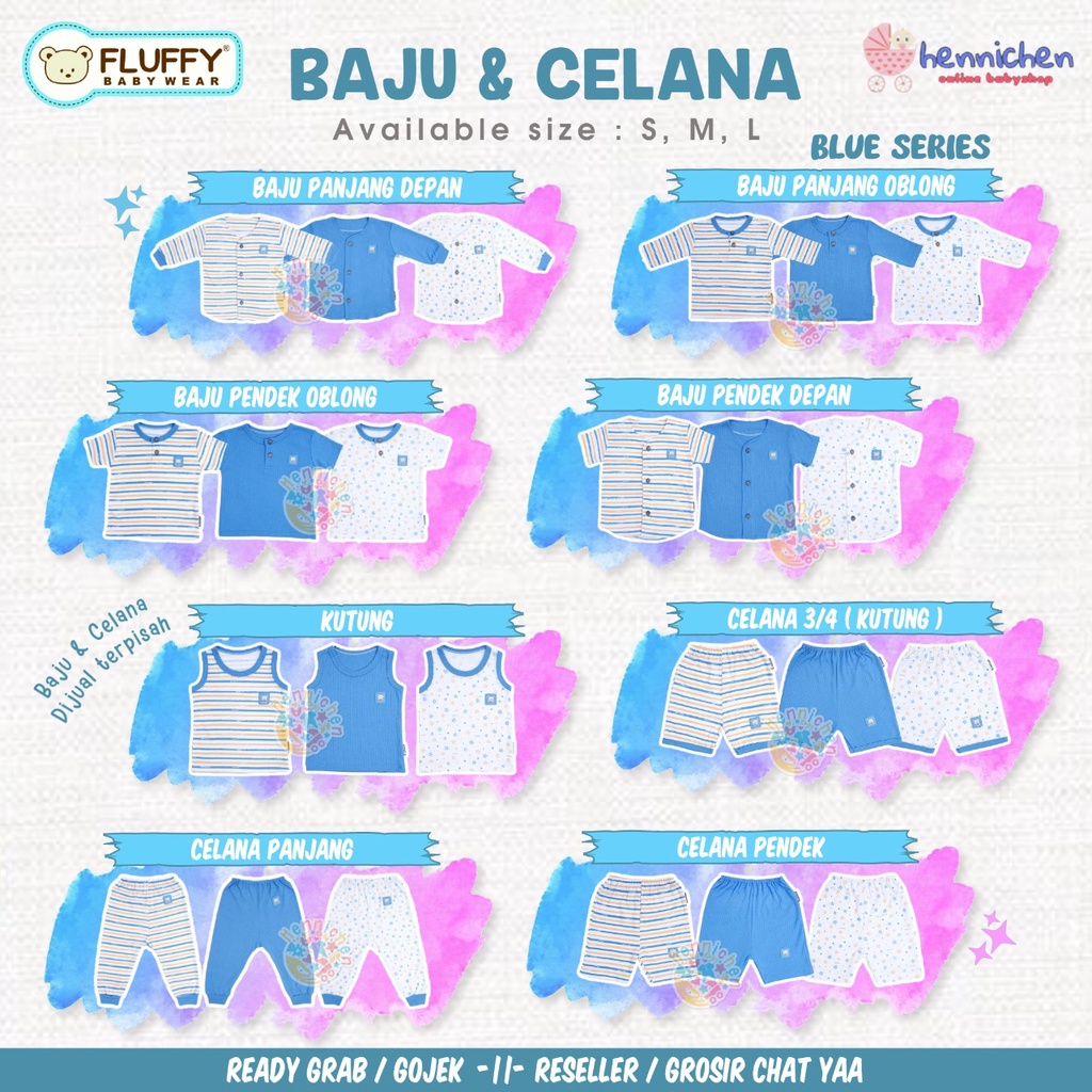 MOTIF BARU SETELAN PIYAMA ANAK FLUFFY STAR BIRU BAJU PENDEK BAJU PANJANG CELANA PENDEK CELANA PANJANG  KUTUNG 3PCS