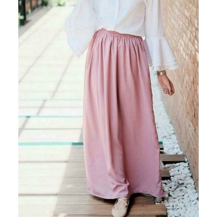 TERLARIS !!! ROK PANJANG JUMBO SPANDEK JERSEY WANITA TERMURAH / ROK PANJANG MAX BB 80 KG BAHAN PREMIUM BISA COD & SAMEDAY-DUSTY PINK