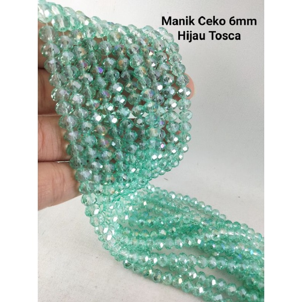 Parlaklik Manik Monte Ceko 6 mm Hijau Tosca Bahan Membuat Kalung Gelang Kerajinan Tangan DIY