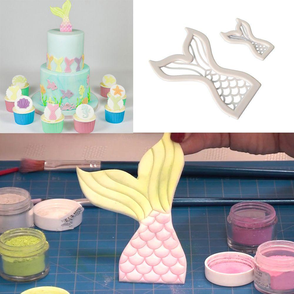 Populer 2pcs Cetakan Kue Mermaid Dapur Sugarcraft Alat Baking Cookie Cutter