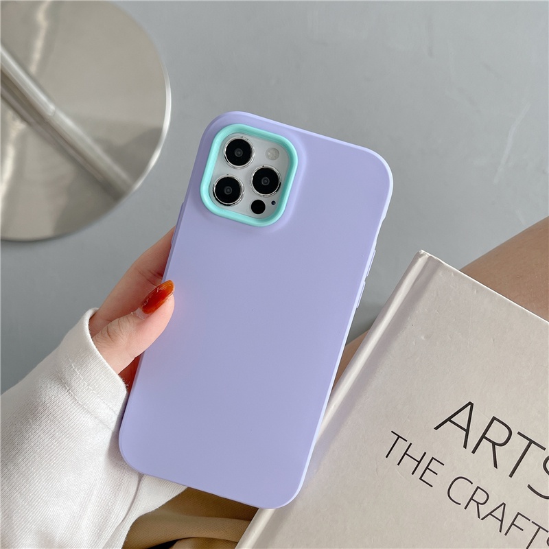 iPhone Case Liquid Silicone Skin Feel Three-in-One  for iPhone 11 12 pro max X XS MAX XR 7 8 plus Candy Color shockproof case