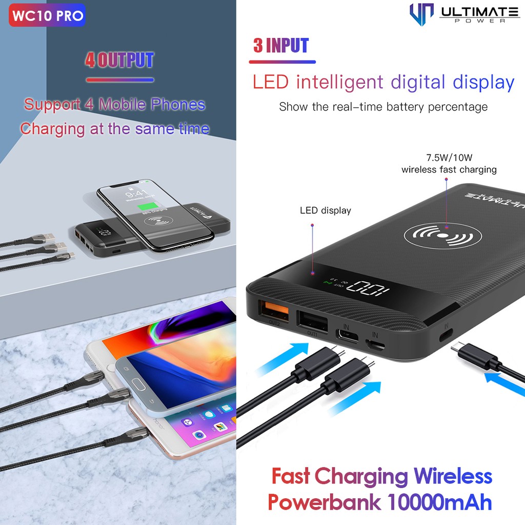 Powerbank Ultimate Power WC10 PRO Fast Charging Wireless 10000mAh