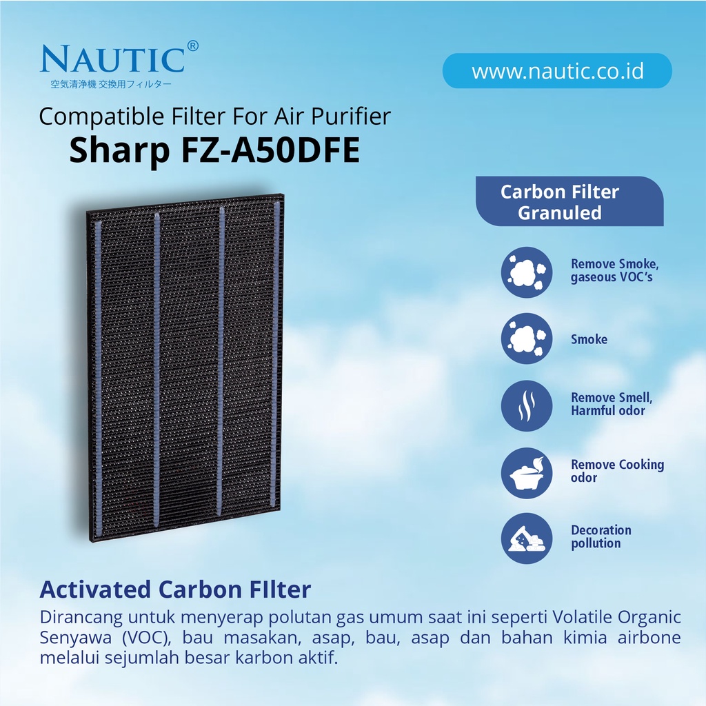 NAUTIC - HEPA + DEO for SHARP FZ-A50HFE buat KC-A50E /T KC-850E /T KC-C100E /T