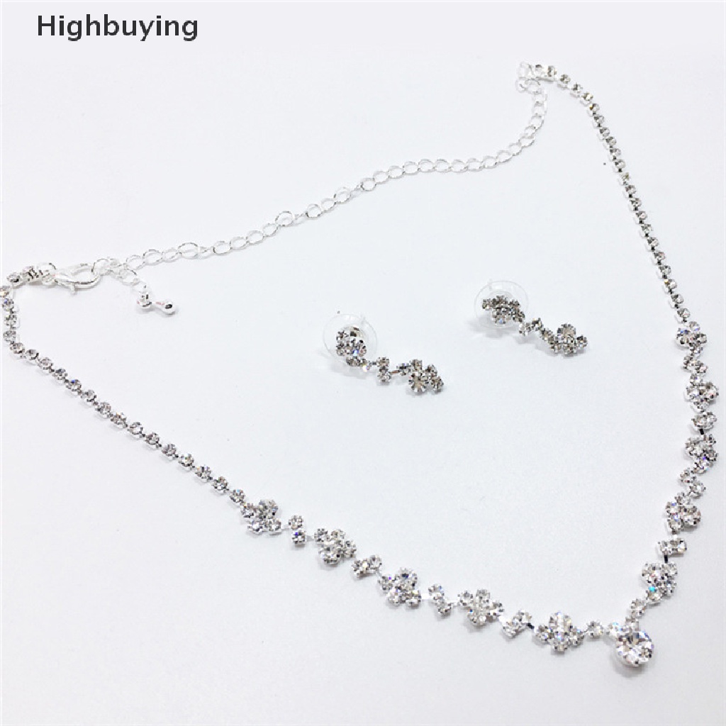 Hbid Set Kalung + Anting Tusuk Silver Hias Kristal Untuk Pengantin / Bridesmaid