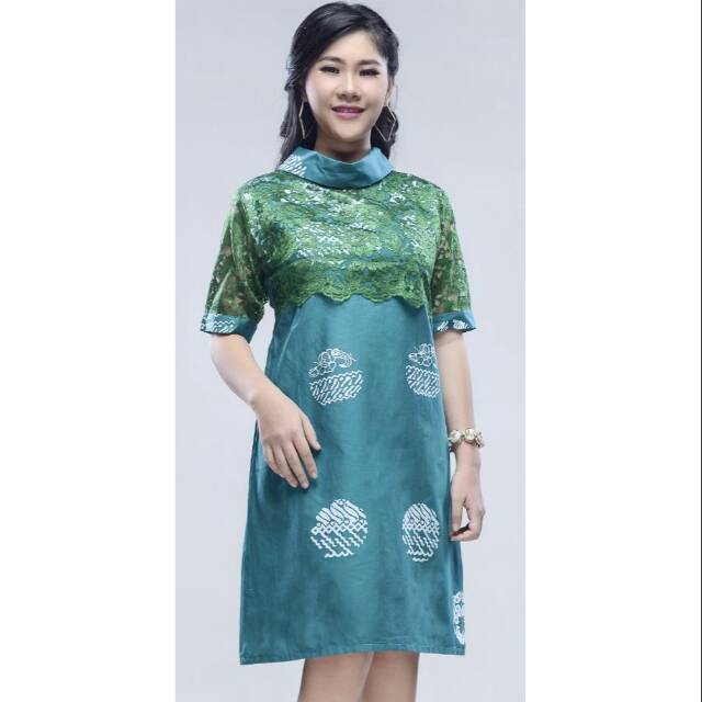 DRESS MODERN MOTIF BATIK KOMBINASI BROKLAT