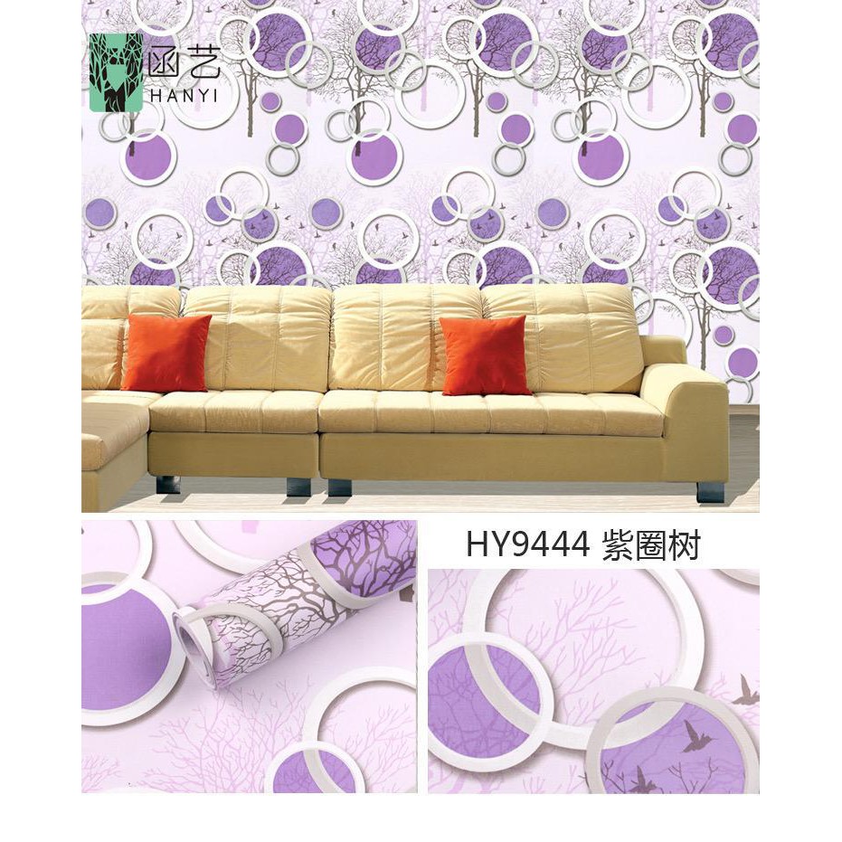 Wallpaper Dinding Motif Polkadot Burung Ungu