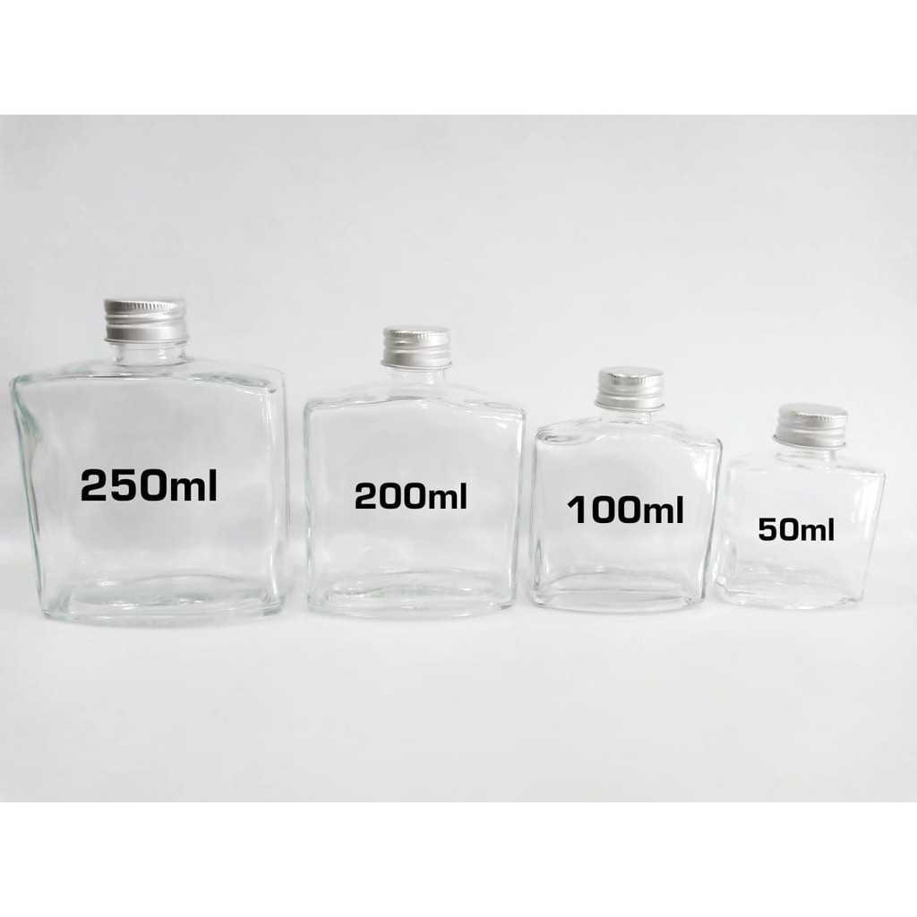 Botol Kaca Polos Persegi 250ml /200ml / 100ml / 50ml Botol Kaca Susu Kopi Madu Juice Minuman Makmura
