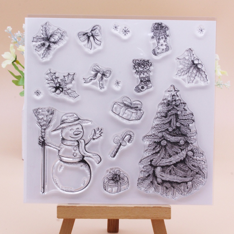 Stampel Bahan Silikon Motif Pohon Natal Snowman Untuk Scrapbook