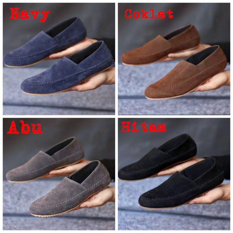 MARIO NAVY |WOLF x COZY| Sepatu Slip On Pria Santai Casual Pria Formal Suede Simpel Kerja Kantor