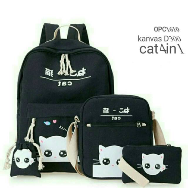 Ransel wanita sepaket / ransel 3in1 / ransel korea baby cat BISA COD