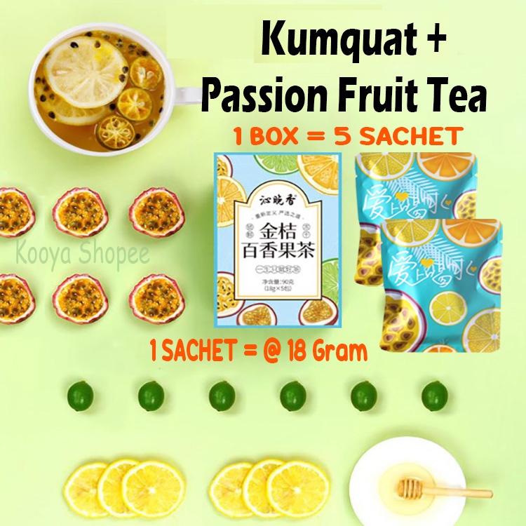 KUMQUAT PASSION FRUIT LIME TEA TEH BUAH Markisa Kumkuat Lemon Dried Fruit Import