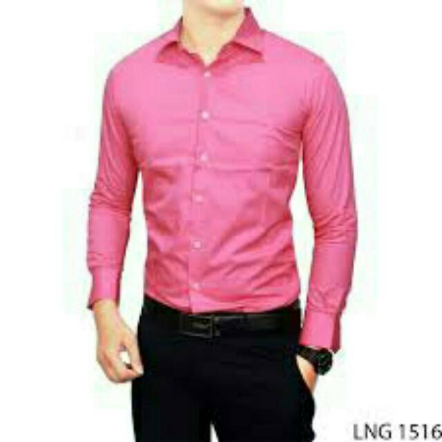 Kemeja formal lengan panjang pria pink