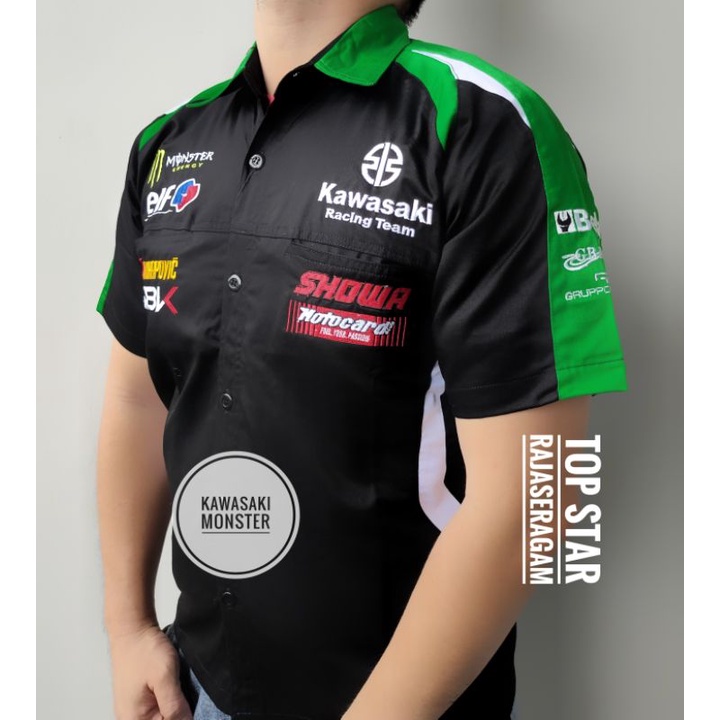 Baju Kemeja Otomotif Kawasaki Monster Baju Komunitas Moto GP Kemeja Bordir F1 Motogp