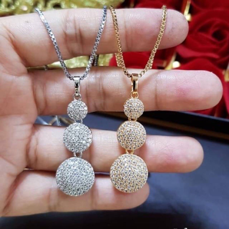 Kalung liontin 3 baris permata mewah emas silver xuping wanita 45cm