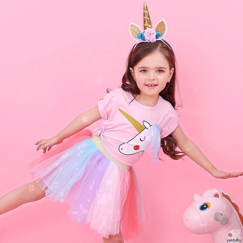 Setelan Anak Perempuan Unicorn - Dress Unicorn Kaos Anak Kuda Pony Princess Rok Tutu  3 4 5 6 Tahun