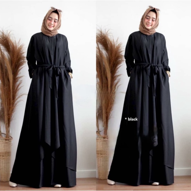 ( Size 5L XXXL XXL XL L M S) MAXI DRESS CANTIK | ALUNA MAXI BIG SIZE | BAJU WANITA JUMBO-black