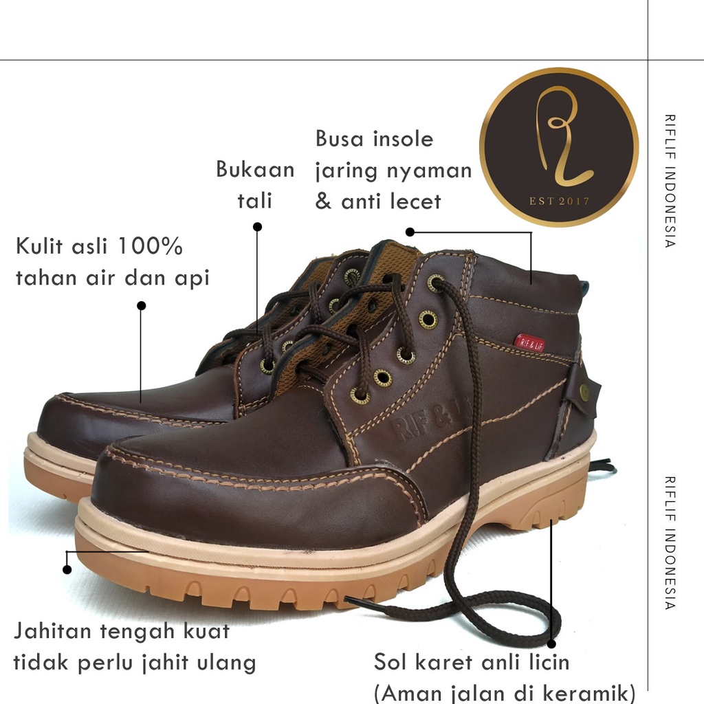 Sepatu Kickers / Sepatu Ankle Boots Pria Cowok Semata Kaki Bahan Kulit Asli 100% / Sepatu Buts untuk Kerja Lapangan, Touring, Adventure Sol Karet Warna Coklat Tua