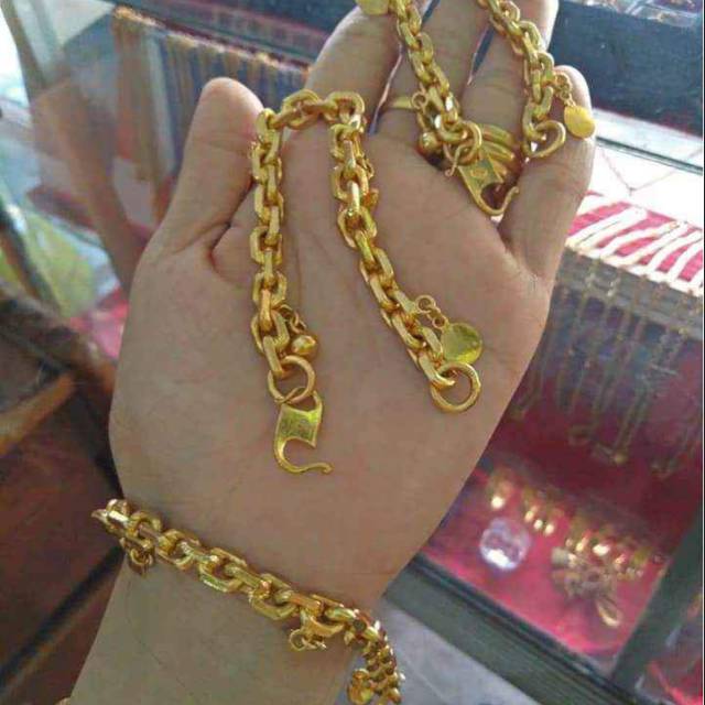 Gelang Rantai 5 suku lapis emas 24k dan kristal warna ORIi emas