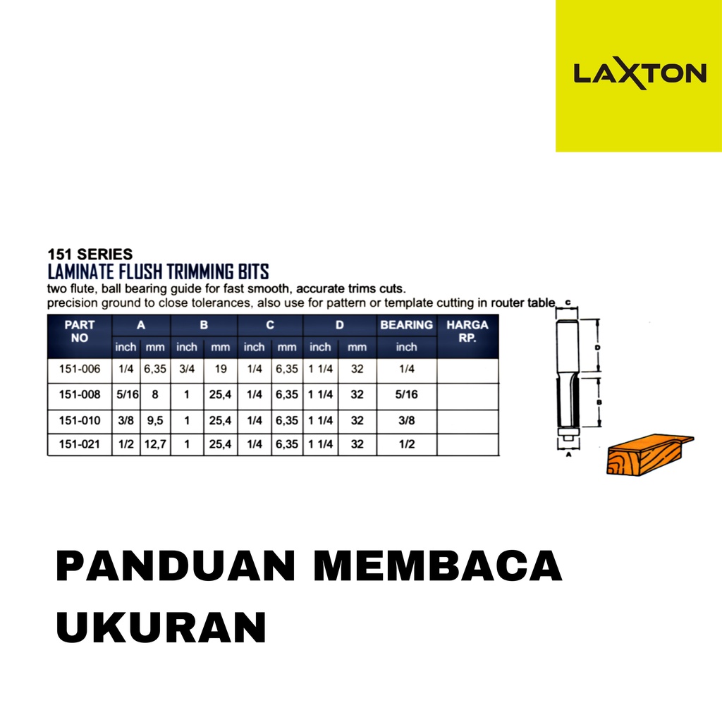 Solid Mata Router Profil Kayu Laminated Flash Trim Bits 151 Series