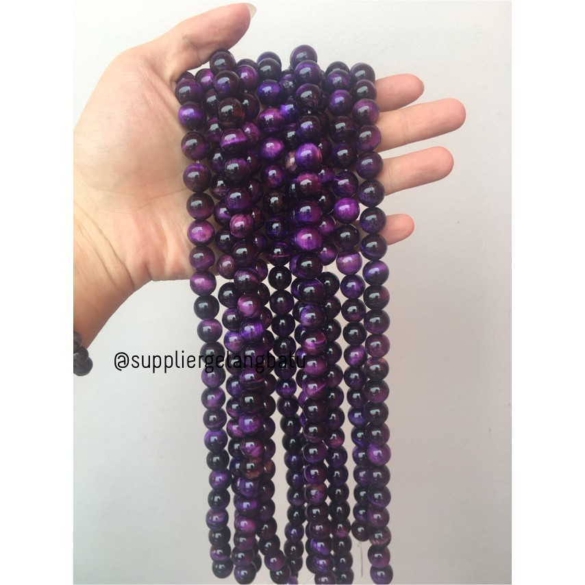 bahan gelang batu kalung 12mm purple tiger eye premium grade ungu akik aksesoris pria wanita trend