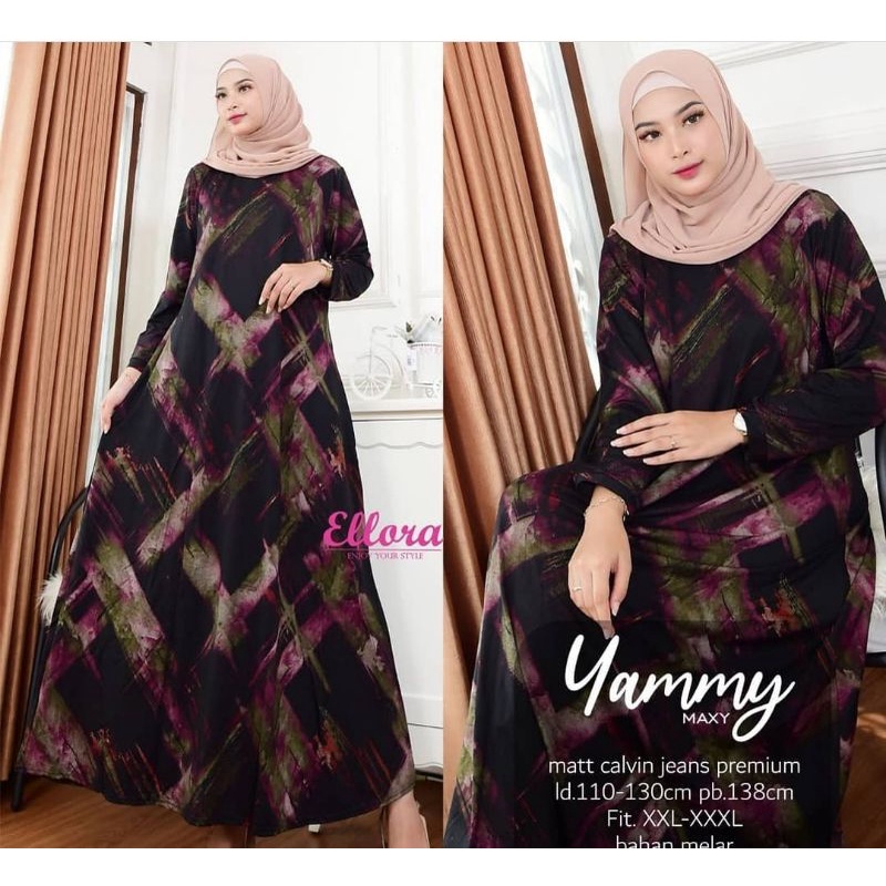 Yammy Maxy  - Gamis Calvin Jeans Terbaru Jumbo LD100-110 XL-4L / R.25 - 023-5914 / R.24 - 022-5975