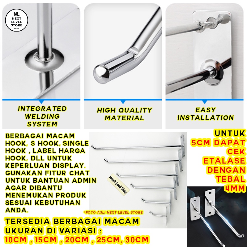 Wall Hook 10 15 20 25 30 CM Tebal 6mm - FREE 2 MUR - Cantolan Display