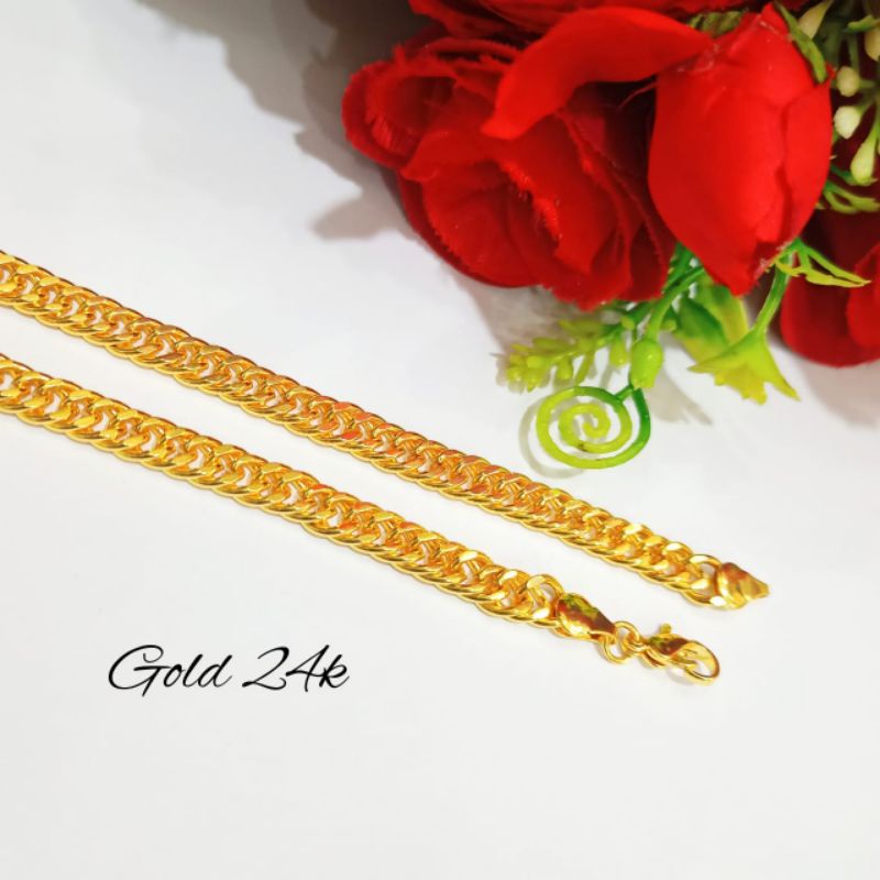 Kalung TITANIUM Rantai p.60cm pria wanita Gold 24k perhiasan ANTI KARAT &amp; ANTI LUNTUR