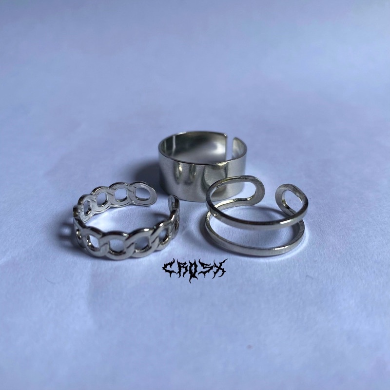 3PCS HIP HOP PUNK SILVER METAL RING SET / CINCIN SET 3 IN 1 RING / AESTHETIC RING / CINCIN ESTETIK / CINCIN AESTHETIC / CINCIN PRIA / CINCIN WANITA / CINCIN PRIA WANITA