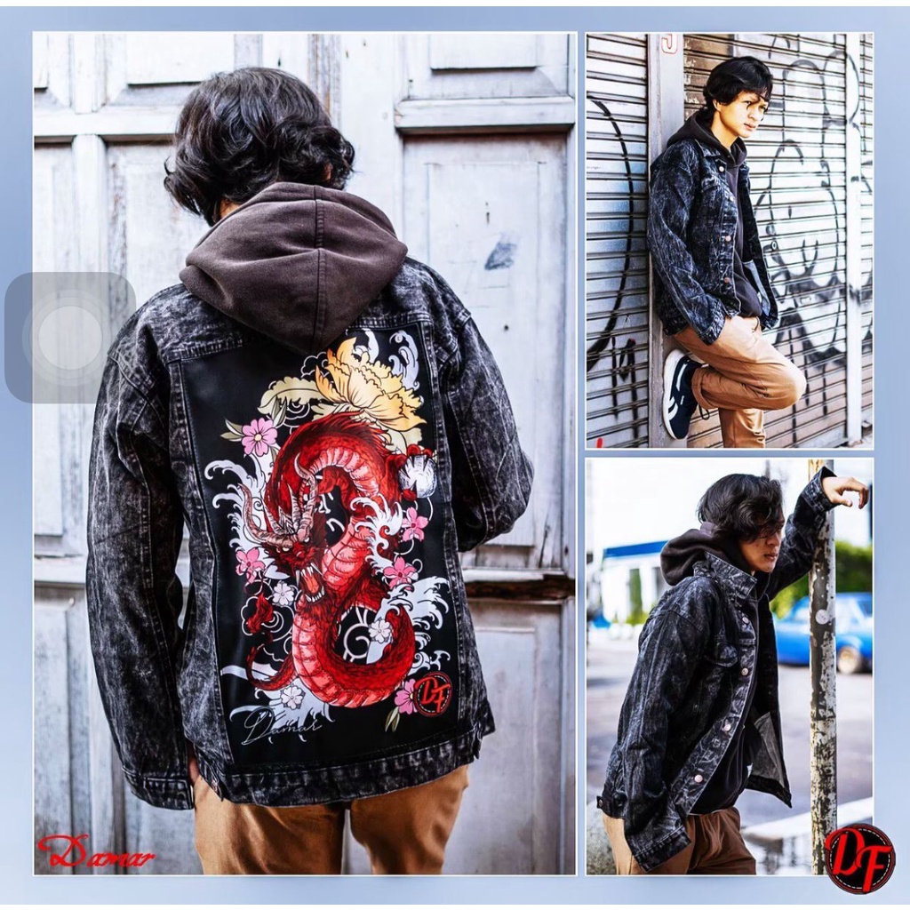 JAKET JEANS GAMBAR BELAKANG - JAKET JEANS SANDWASH MOTIF - JAKET JEANS PRINTING TERLARIS