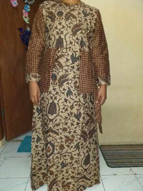 Gamis Sogan Kombinasi Truntum / Gamis Batik Modern / Long Dress Batik Cantik / Seragam Batik