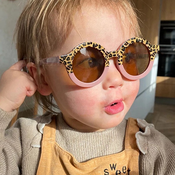 Kacamata Hitam Anak Bulat Motif Leopard Korea Fashion Lucu / Kaca Mata Anak Gradasi Dua Warna / Import Quality Kids Sunglasses / TV-3