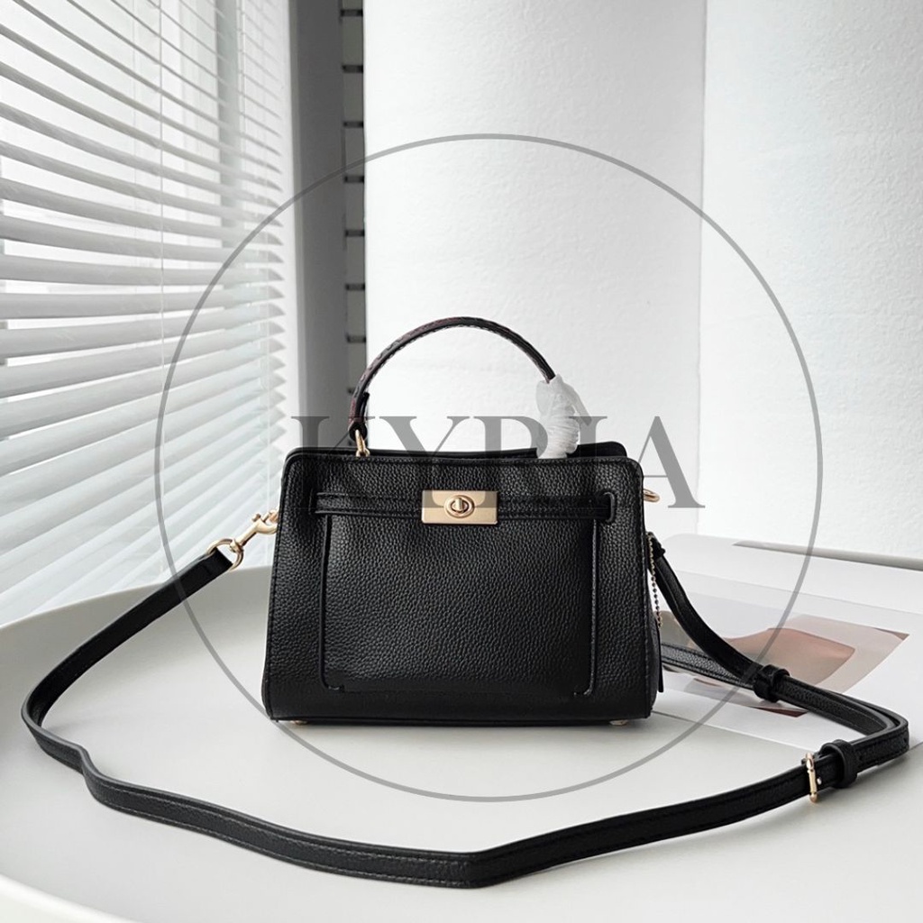 TAS WANITA SELEMPANG MINI LANE TOP HANDLE BLACK LEATHER C8687