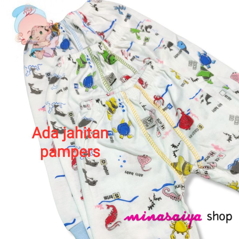 ABIY BABY 3 pcs Celana Panjang Bayi SNI Seri Putih Motif Uk. S - XL