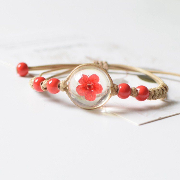 Gelang bangle bunga wanita bunga kering awet cantik terbaru model korea lucu hadiah kado anak ultah-red blossom