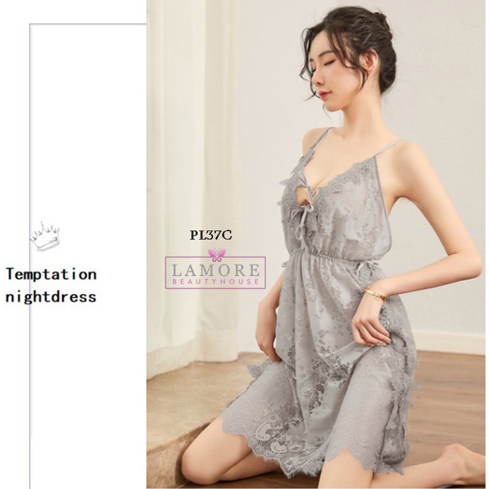 [PRODUK TERPERCAYA] SLEEPWEAR BAJU TIDUR SEKSI LINGERIE SEXY LACE ABU ABU PL37C-2