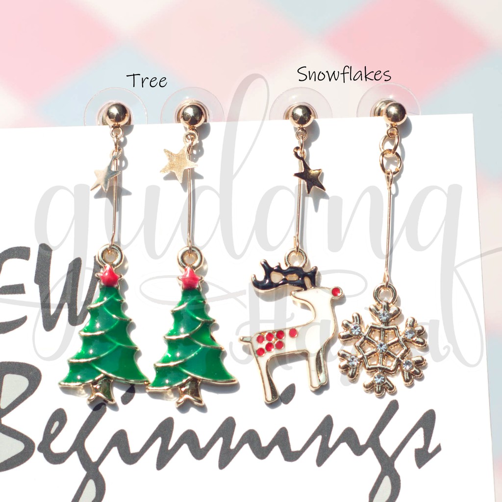 Anting Natal Panjang Deer Snow Pohon Natal Lucu Cantik Unik Earrings GH 203148